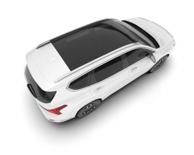 Beyaz SUV beyaz arka planda izole edilmiş. 3d görüntüleme - illüstrasyon