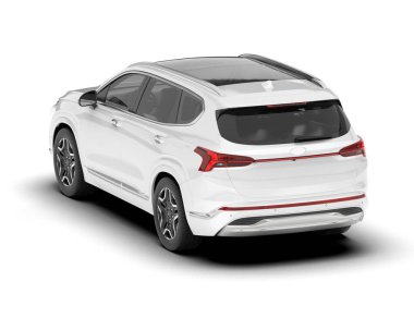 Beyaz SUV beyaz arka planda izole edilmiş. 3d görüntüleme - illüstrasyon