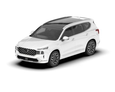 Beyaz SUV beyaz arka planda izole edilmiş. 3d görüntüleme - illüstrasyon