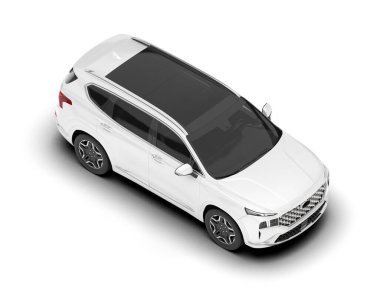 Beyaz SUV beyaz arka planda izole edilmiş. 3d görüntüleme - illüstrasyon