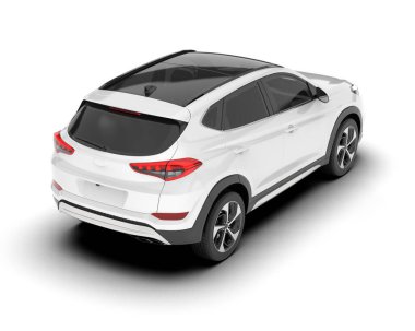 Beyaz SUV beyaz arka planda izole edilmiş. 3d görüntüleme - illüstrasyon