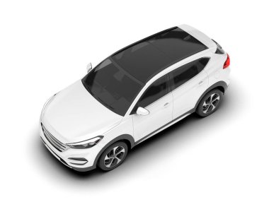 Beyaz SUV beyaz arka planda izole edilmiş. 3d görüntüleme - illüstrasyon