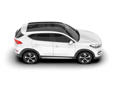 Beyaz SUV beyaz arka planda izole edilmiş. 3d görüntüleme - illüstrasyon