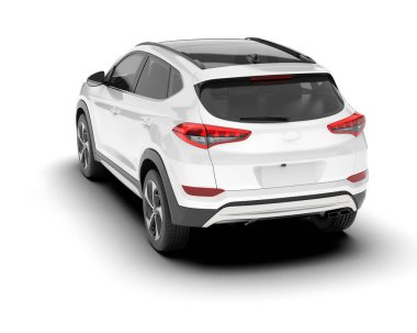 Beyaz SUV beyaz arka planda izole edilmiş. 3d görüntüleme - illüstrasyon