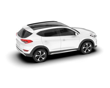 Beyaz SUV beyaz arka planda izole edilmiş. 3d görüntüleme - illüstrasyon
