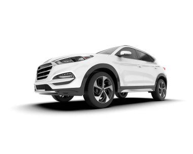 Beyaz SUV beyaz arka planda izole edilmiş. 3d görüntüleme - illüstrasyon
