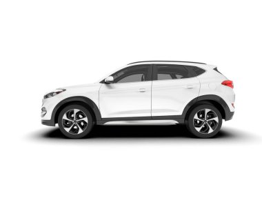 Beyaz SUV beyaz arka planda izole edilmiş. 3d görüntüleme - illüstrasyon