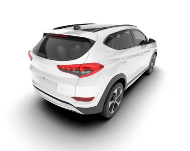 Beyaz SUV beyaz arka planda izole edilmiş. 3d görüntüleme - illüstrasyon