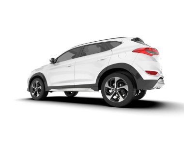 Beyaz SUV beyaz arka planda izole edilmiş. 3d görüntüleme - illüstrasyon