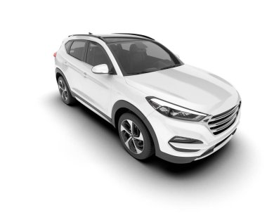 Beyaz SUV beyaz arka planda izole edilmiş. 3d görüntüleme - illüstrasyon