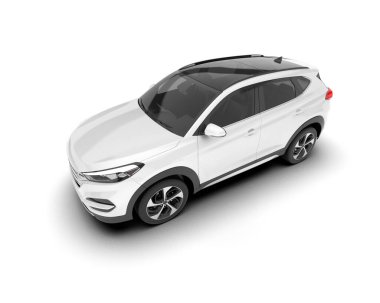 Beyaz SUV beyaz arka planda izole edilmiş. 3d görüntüleme - illüstrasyon
