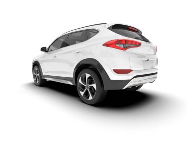 Beyaz SUV beyaz arka planda izole edilmiş. 3d görüntüleme - illüstrasyon