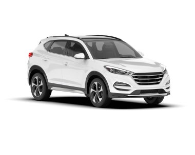 Beyaz SUV beyaz arka planda izole edilmiş. 3d görüntüleme - illüstrasyon