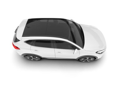 Beyaz SUV beyaz arka planda izole edilmiş. 3d görüntüleme - illüstrasyon
