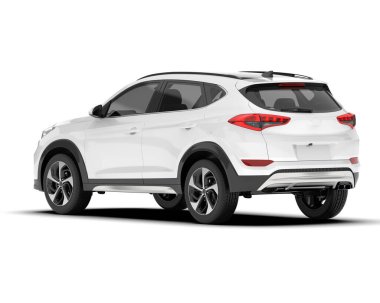 Beyaz SUV beyaz arka planda izole edilmiş. 3d görüntüleme - illüstrasyon