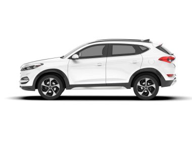 Beyaz SUV beyaz arka planda izole edilmiş. 3d görüntüleme - illüstrasyon