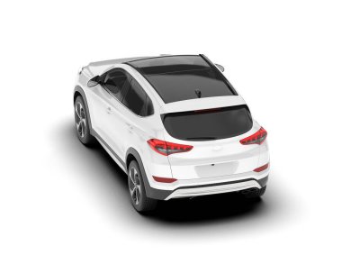 Beyaz SUV beyaz arka planda izole edilmiş. 3d görüntüleme - illüstrasyon