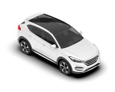 Beyaz SUV beyaz arka planda izole edilmiş. 3d görüntüleme - illüstrasyon