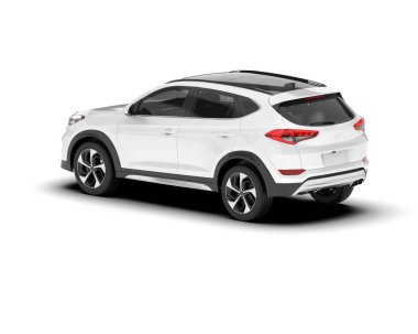 Beyaz SUV beyaz arka planda izole edilmiş. 3d görüntüleme - illüstrasyon