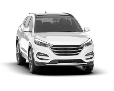 Beyaz SUV beyaz arka planda izole edilmiş. 3d görüntüleme - illüstrasyon
