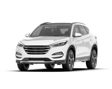 Beyaz SUV beyaz arka planda izole edilmiş. 3d görüntüleme - illüstrasyon