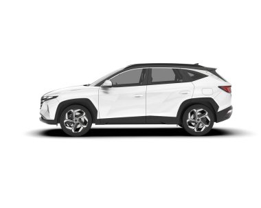 Beyaz SUV beyaz arka planda izole edilmiş. 3d görüntüleme - illüstrasyon