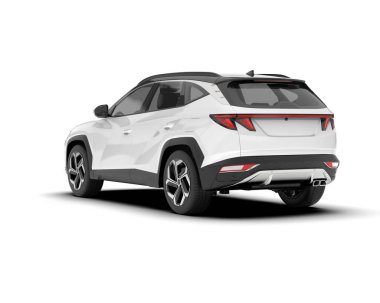 Beyaz SUV beyaz arka planda izole edilmiş. 3d görüntüleme - illüstrasyon