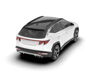 Beyaz SUV beyaz arka planda izole edilmiş. 3d görüntüleme - illüstrasyon