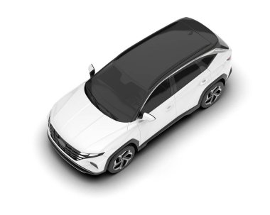 Beyaz SUV beyaz arka planda izole edilmiş. 3d görüntüleme - illüstrasyon