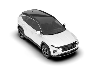Beyaz SUV beyaz arka planda izole edilmiş. 3d görüntüleme - illüstrasyon