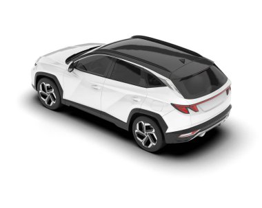 Beyaz SUV beyaz arka planda izole edilmiş. 3d görüntüleme - illüstrasyon