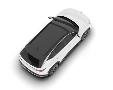 Beyaz SUV beyaz arka planda izole edilmiş. 3d görüntüleme - illüstrasyon