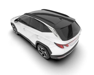 Beyaz SUV beyaz arka planda izole edilmiş. 3d görüntüleme - illüstrasyon
