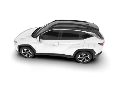 Beyaz SUV beyaz arka planda izole edilmiş. 3d görüntüleme - illüstrasyon
