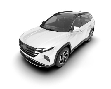 Beyaz SUV beyaz arka planda izole edilmiş. 3d görüntüleme - illüstrasyon
