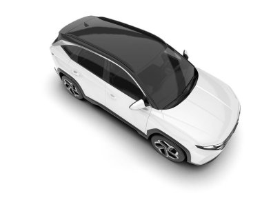 Beyaz SUV beyaz arka planda izole edilmiş. 3d görüntüleme - illüstrasyon