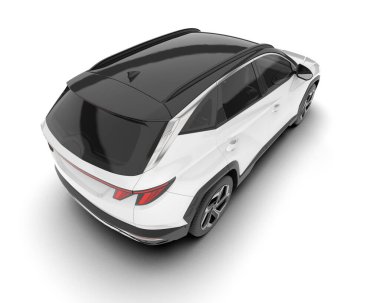 Beyaz SUV beyaz arka planda izole edilmiş. 3d görüntüleme - illüstrasyon