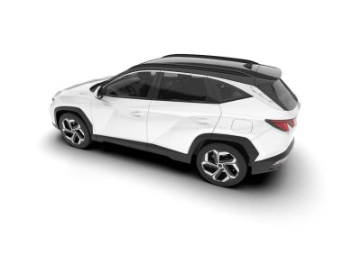 Beyaz SUV beyaz arka planda izole edilmiş. 3d görüntüleme - illüstrasyon