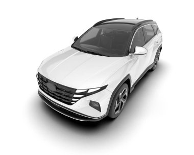 Beyaz SUV beyaz arka planda izole edilmiş. 3d görüntüleme - illüstrasyon