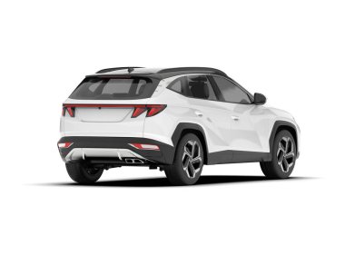 Beyaz SUV beyaz arka planda izole edilmiş. 3d görüntüleme - illüstrasyon