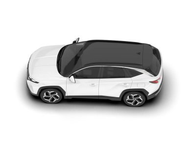 Beyaz SUV beyaz arka planda izole edilmiş. 3d görüntüleme - illüstrasyon