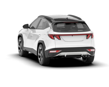 Beyaz SUV beyaz arka planda izole edilmiş. 3d görüntüleme - illüstrasyon