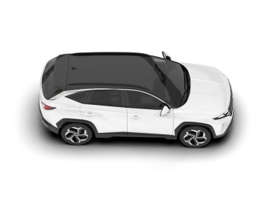 Beyaz SUV beyaz arka planda izole edilmiş. 3d görüntüleme - illüstrasyon