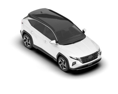 Beyaz SUV beyaz arka planda izole edilmiş. 3d görüntüleme - illüstrasyon