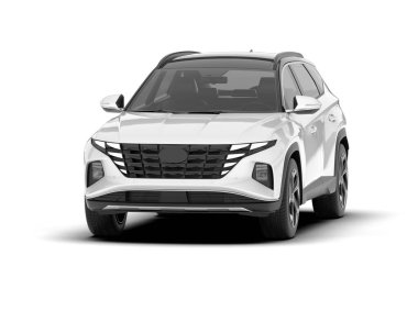 Beyaz SUV beyaz arka planda izole edilmiş. 3d görüntüleme - illüstrasyon