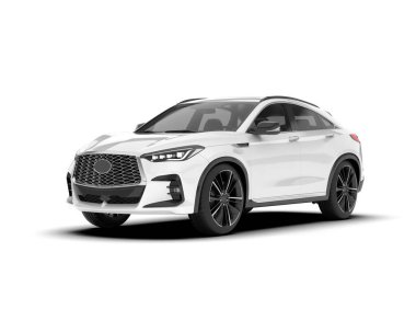 Beyaz SUV beyaz arka planda izole edilmiş. 3d görüntüleme - illüstrasyon