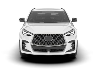 Beyaz SUV beyaz arka planda izole edilmiş. 3d görüntüleme - illüstrasyon
