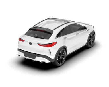 Beyaz SUV beyaz arka planda izole edilmiş. 3d görüntüleme - illüstrasyon