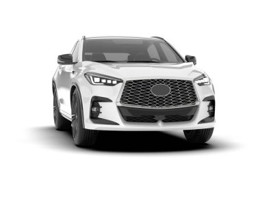 Beyaz SUV beyaz arka planda izole edilmiş. 3d görüntüleme - illüstrasyon