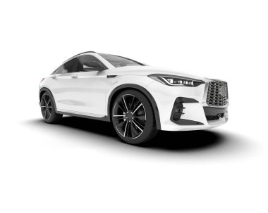 Beyaz SUV beyaz arka planda izole edilmiş. 3d görüntüleme - illüstrasyon